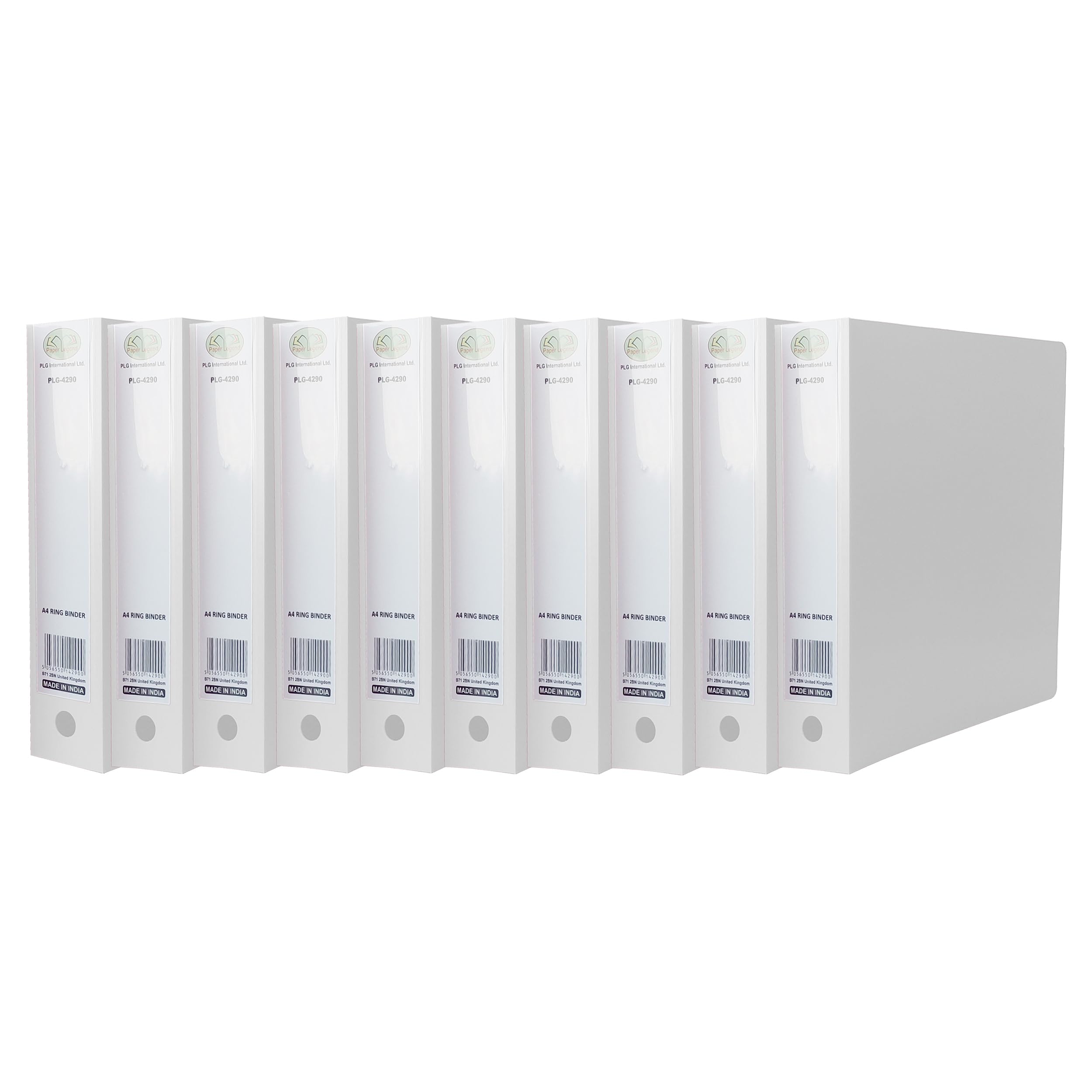 (Pack of 10) A4 Ring Binder File Folder Organiser - 65mm Spine Folder Plastic Cover File with 500 Sheet Capacity and 2 O-Ring Pull (White, Ring Binder File) — image 1