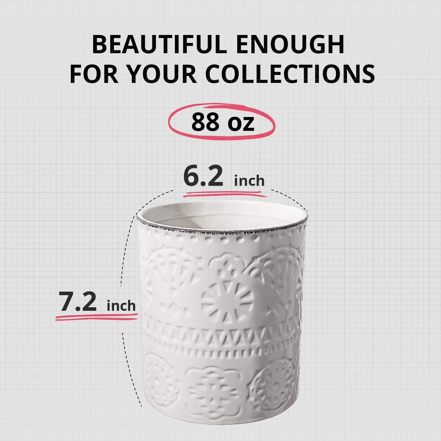 LIFVER Kitchen Utensil Holder, 7.2″ White Farmhouse Utensil Holder for Kitchen Counter, Extra Large Kitchen Utensil for Countertop, Heavy Ceramic Utensil Crock for Christmas Décor, Cork Mat : Home & Kitchen