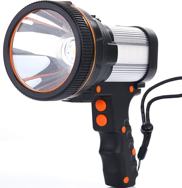 ALFLASH High Power Rechargeable LED Torch Lantern 7000 Lumens 6600 mAh Super Bright Waterproof IPX4 Outdoor Handheld Spotlight Flashlight Portable LED Searchlight(Silver)