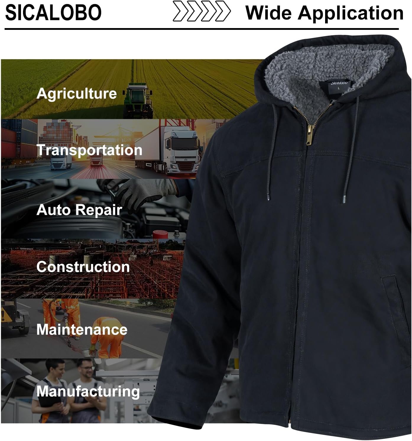 Men's Fleece Lined Winter Canvas Work Jacket,Water Resistant Heavy Duty Hooded Coat Utility Workwear - Image 7