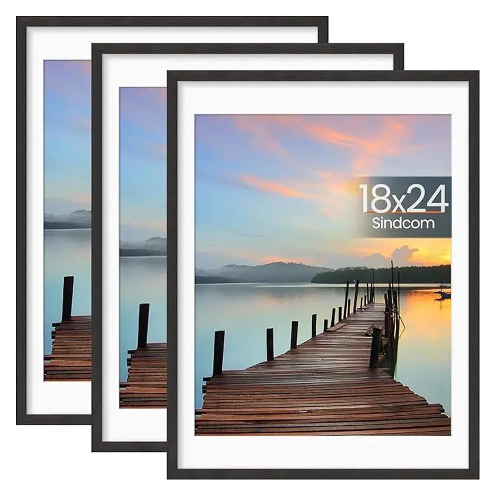 Picture Frames 18x24 Poster Frame 3 Pack Picture Frames with Detachable Mat for 16x20 Prints Horizontal and Vertical Hanging Hooks(18x24 Charcoal Gray)