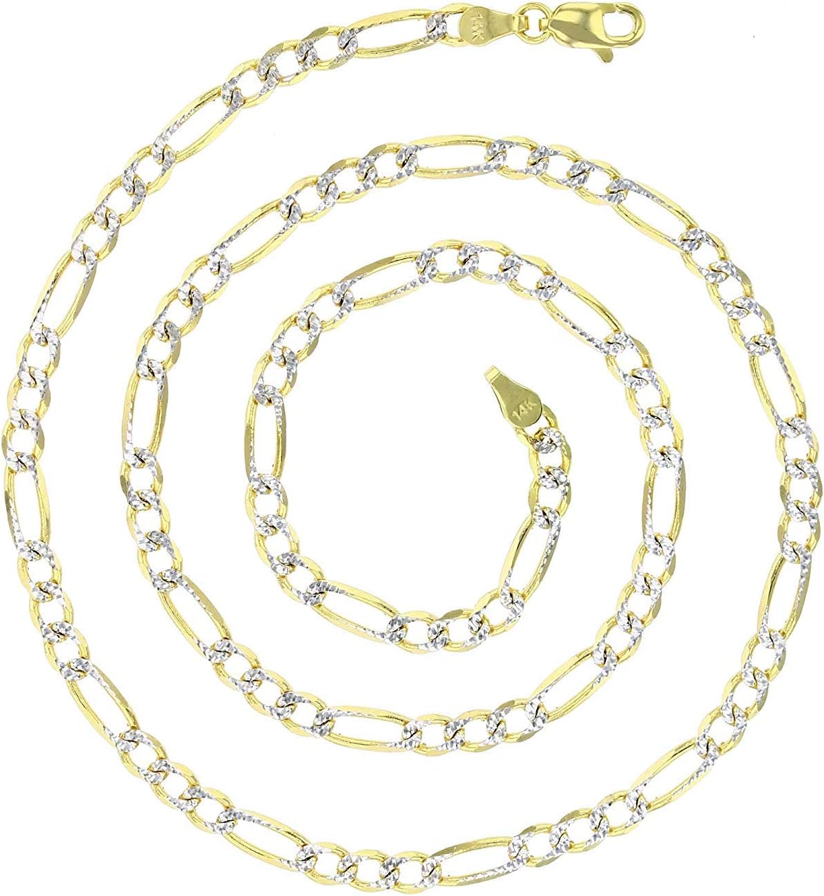 DECADENCE 14K Gold Two Tone, Triocolor 4MM Figaro 100 Chain