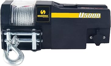5000 lb Electric Trailer Winch - 12V DC Wire Cable System, 30 Foot Wired Remote for Controlled Operation, Integrated 4 Way Roller Fairlead - Dynamic Mechanical Brake - Trailer Mounted Design