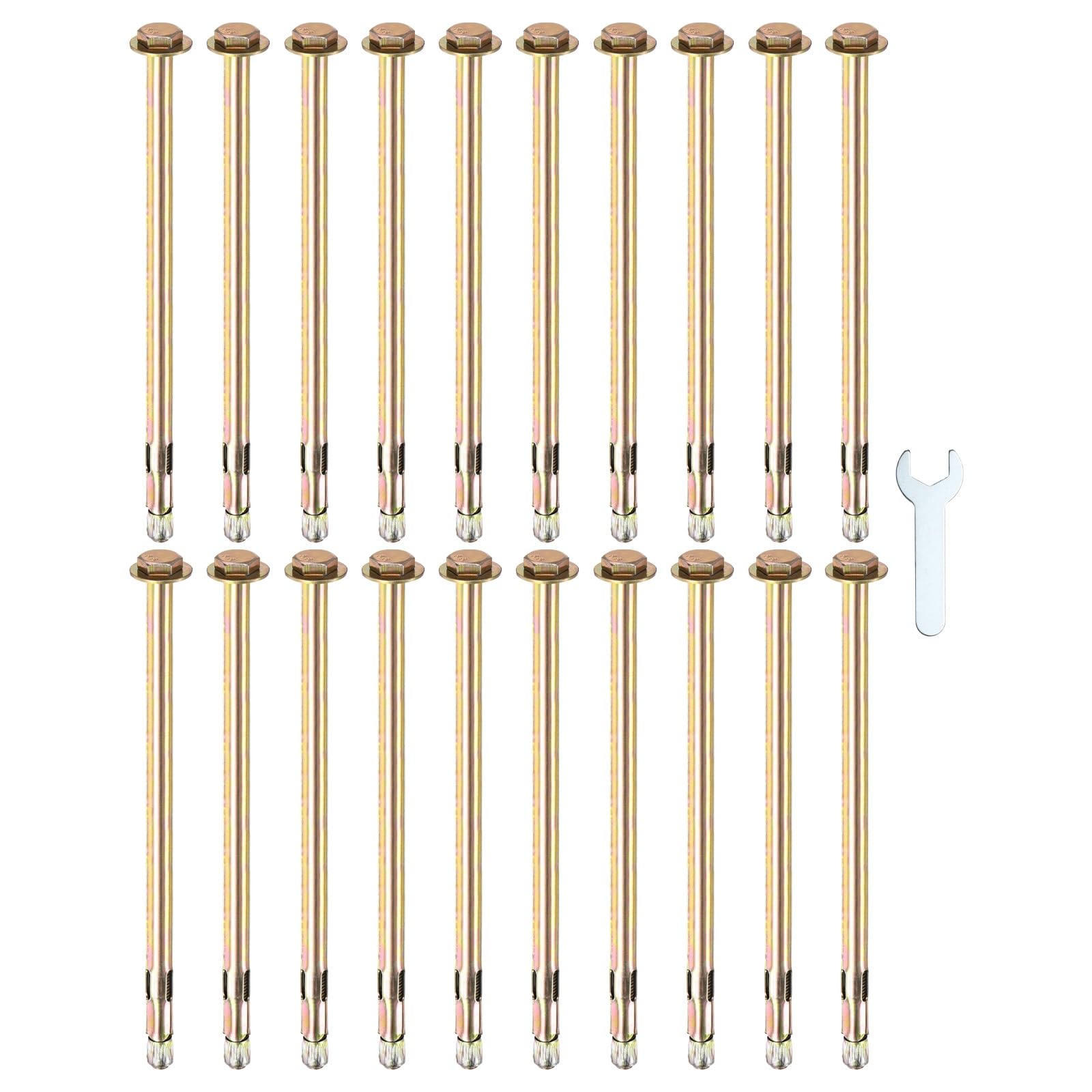 M METERXITY 20-Pack Hex Expansion Bolt, M8x200mm Colored Galvanized Iron-Carbon Steel External Hex Expansion Bolts W/ 14mm Wrench, Anti-Corrosion Metal Bolt for Concrete/Dry Brick/Block Walls