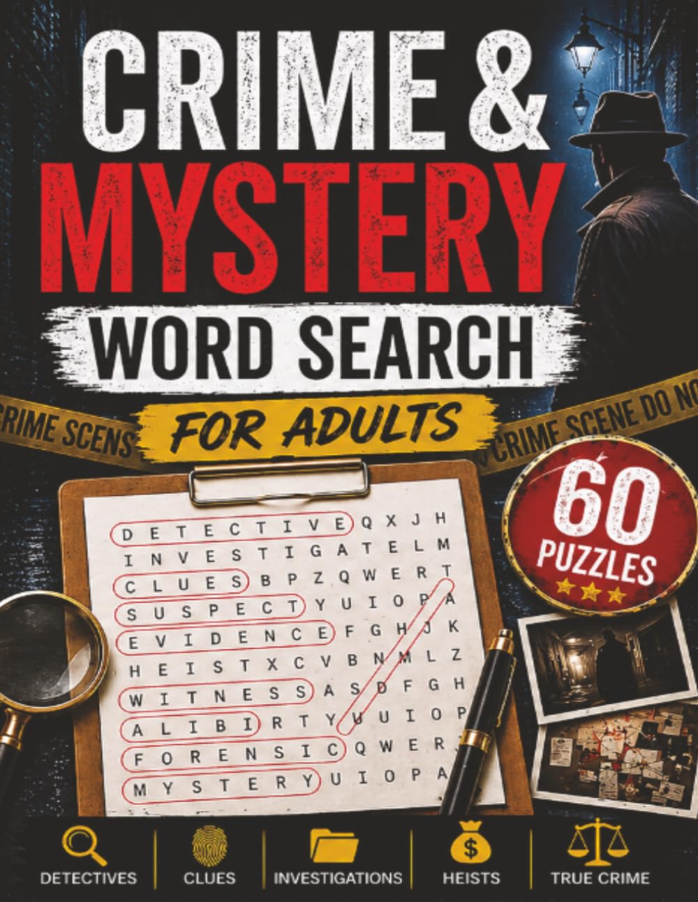 Crime & Mystery Word Search for Adults: 60 Engaging Puzzles Featuring Detectives, Clues, Investigations, Heists, and True Crime Themes
