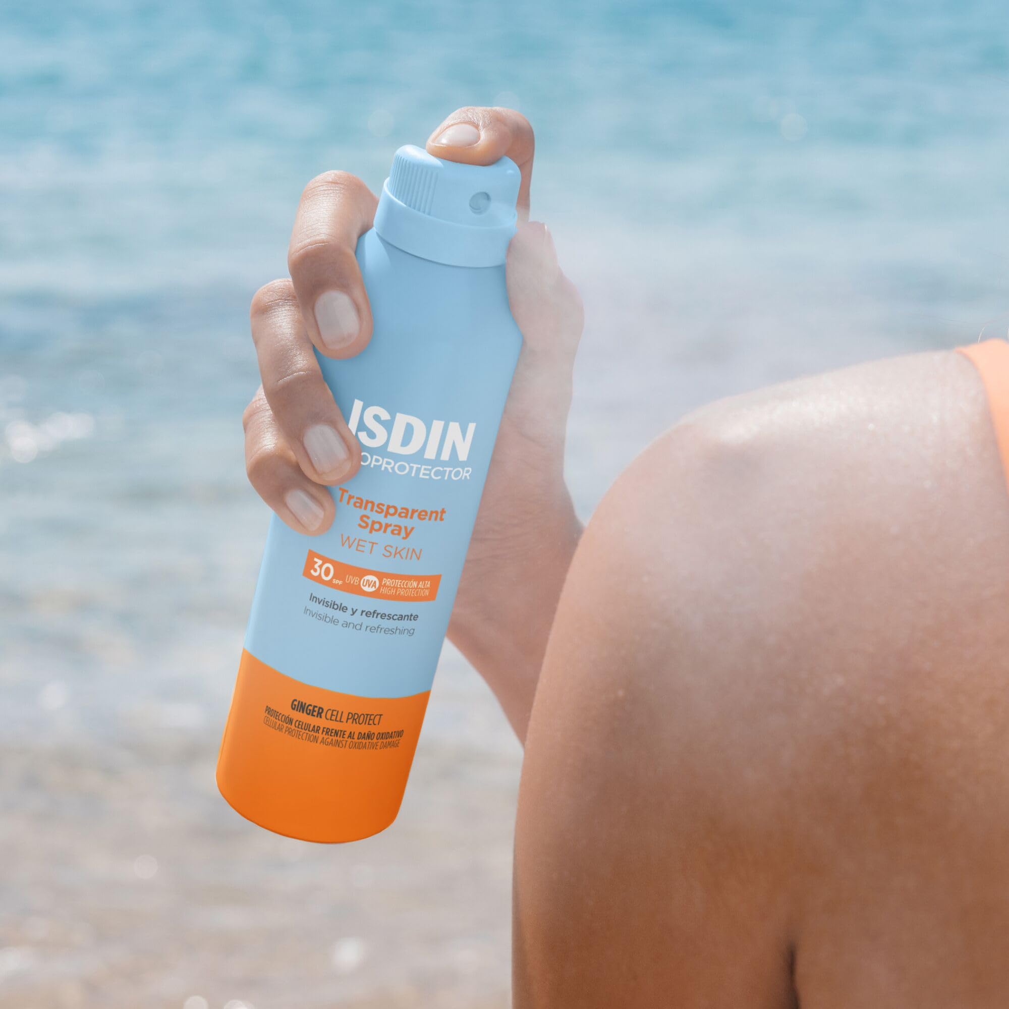 ISDIN Transparent Spray Wet Skin SPF 30 (250ml) | Protezione Solare Spray per il Corpo | Invisibile ed Efficace sulla Pelle Bagnata | Leggero e a Rapido Assorbimento