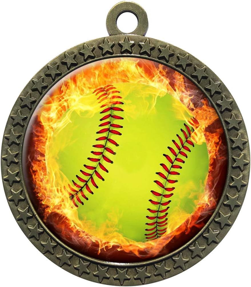 Express Medals 1 to 50 Packs Flame Softball Gold Medal Trophy Award with Neck Ribbon STDD212-EMFCL805