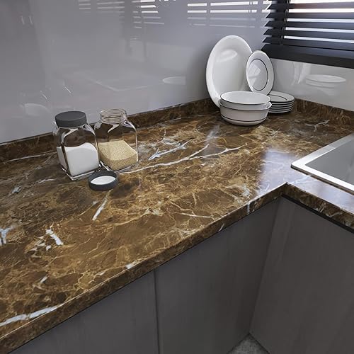 Miniatura 3 de Papel de contacto de mármol marrón de 23.7 x 393.7 pulgadas, papel tapiz autoadhesivo impermeable para paredes de habitación, cocina, baño