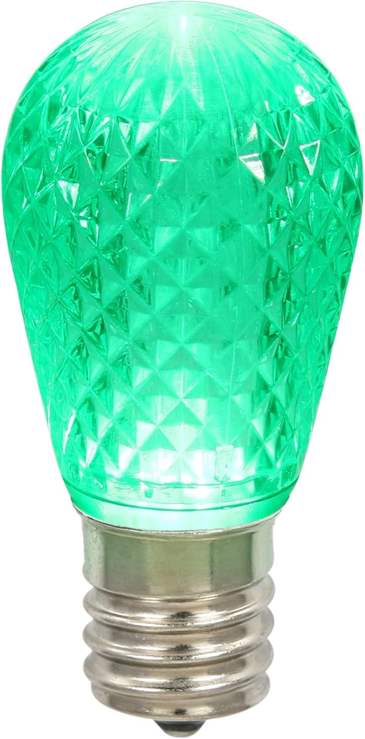 Vickerman S14 LED Green Faceted Replacement Bulb E26 Nickel Base, 10 Diodes, 120V Dimmable, 10 Bulbs per Pack
