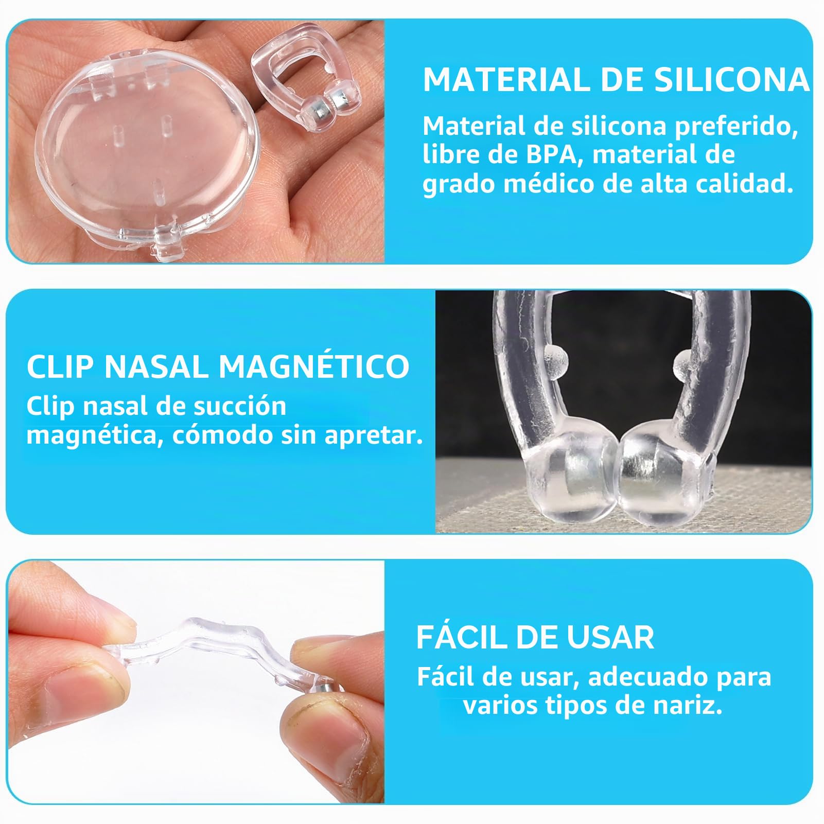 8 Dilatadores Nasales Antirronquidos Reutilizables, Dilatador Nasal Magnético en Silicona, Antirronquidos para Dormir, Clips Nasales Invisibles para Hombre y Mujer, Solución para Ronquidos