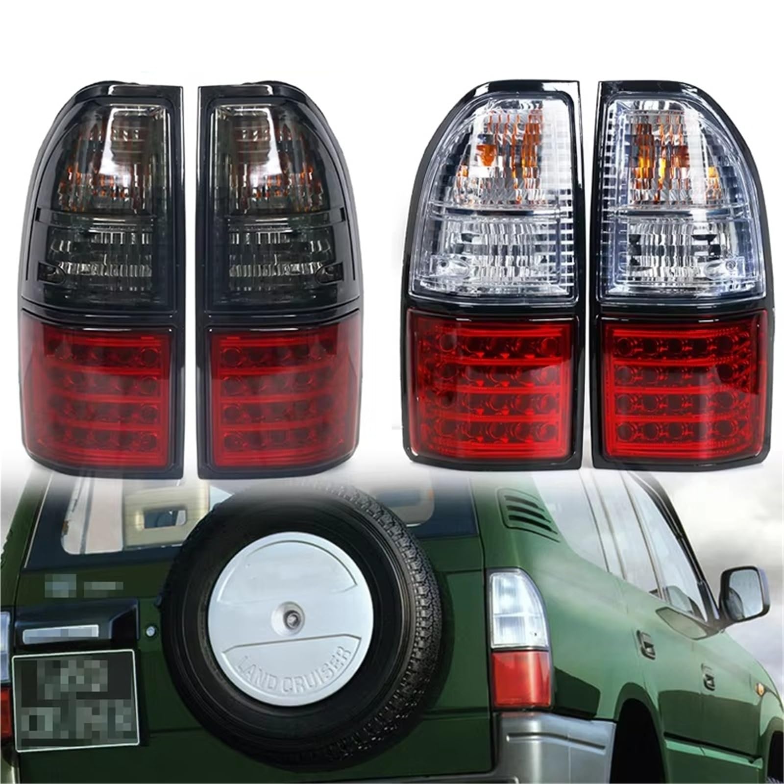 Piloto Trasero Luz LED Trasera Para Coche Intermitente Advertencia Antiniebla Para Toyota Para Prado Para Land Para Cruiser 90 Faro Trasero Repuesto(Gray Red)