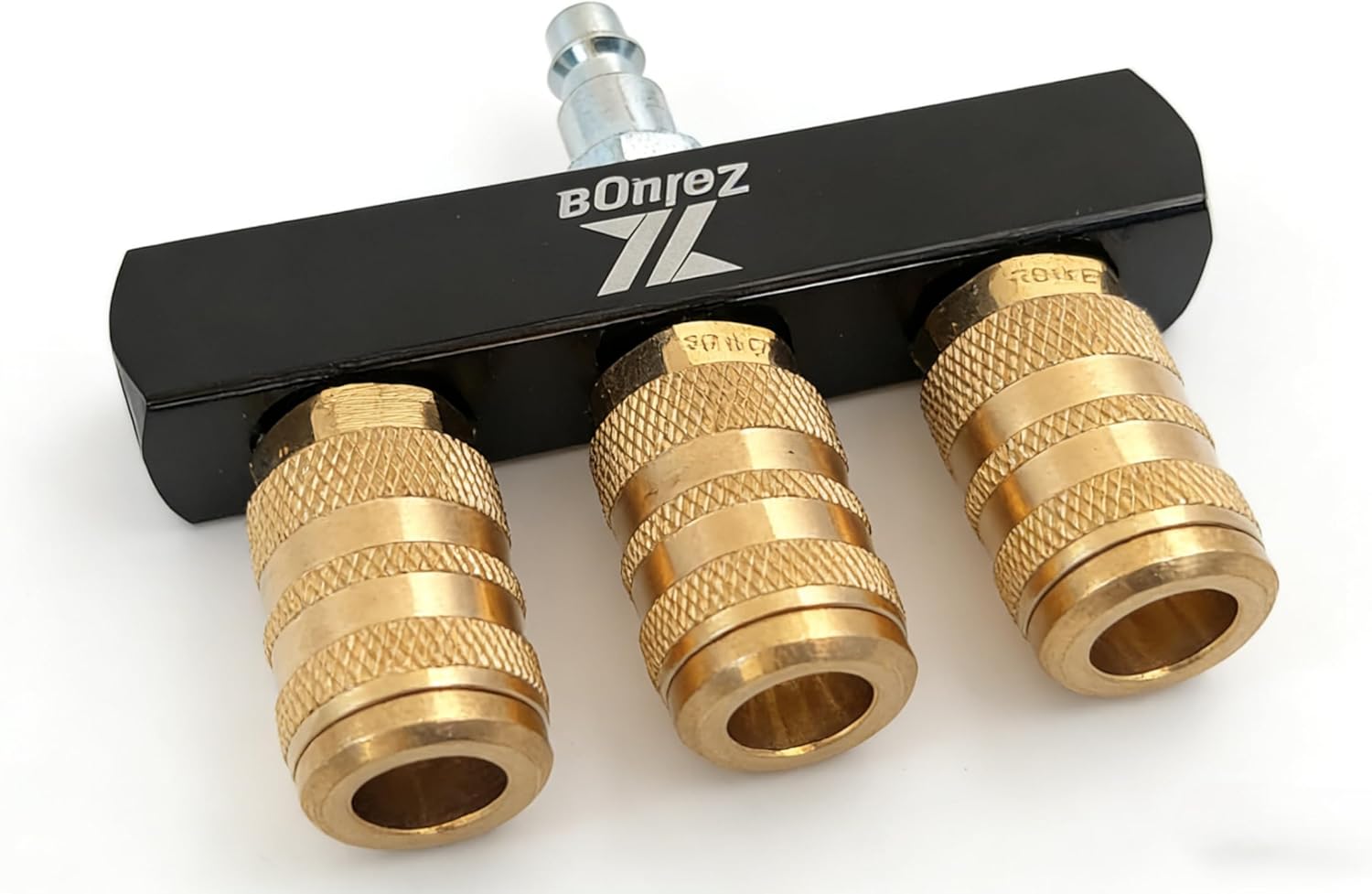 Zeluga 22-161 3-Way Air Manifold with 1/4" NPT Quick Connect Coupler, Industrial Pneumatic Air Splitter, Heavy Duty Aluminum Air Hose Connector with Brass Tee Fitting for Air Compressor Accessories