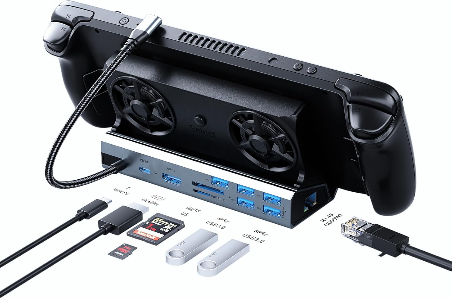 Docking Staion for Steam Deck/ROG Ally/Legion Go,10 in 1 Double Fan Steam Deck Dock.1000Mbps Ethernet,3.0 PD100W Charging,HDMI 2.0 4K@60Hz.6 USB Port. SD/TF Double Card Slot Steam Deck Dock. - Amazon product rated Grade C