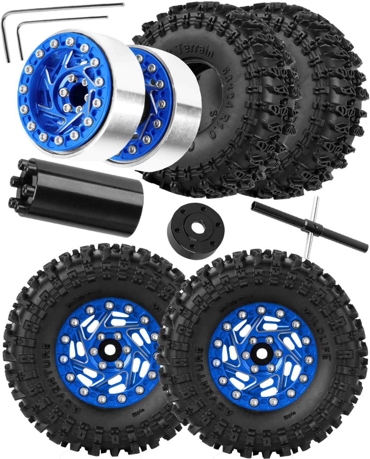 1.3 Dually Beadlock RC Wheel RC Tires for 1/24 1/18 SCX24 FCX24 TRX4M Ascent-18 RC Crawler,Aluminum 1.3" Wheel Hub Rim RC Truck Tires 4pcs w/Adjustable Offset 4PCS Navy Blue