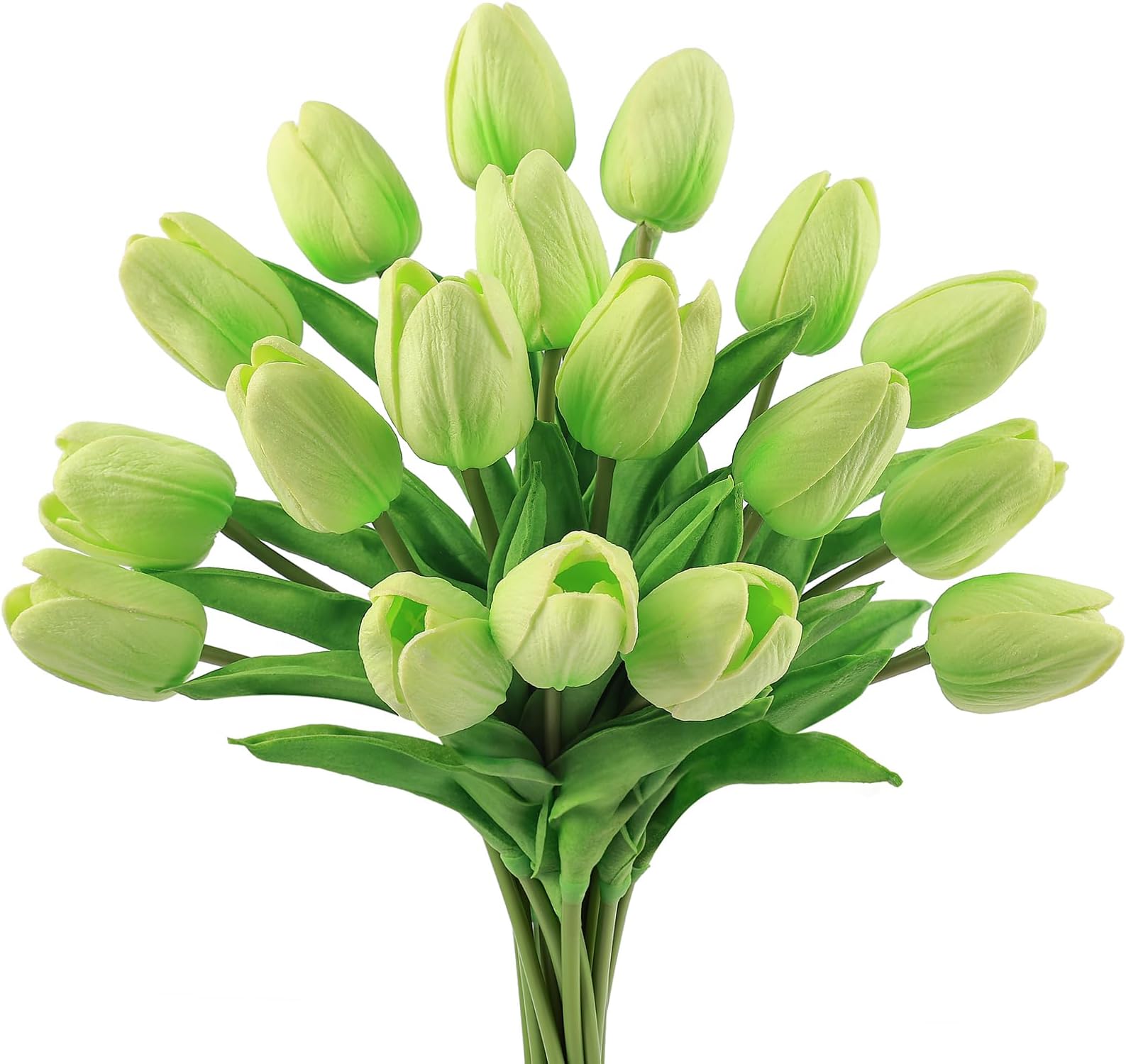 Beferr 18pcs Tulips Artificial Flowers Faux Tulip Real Touch Fake Flowers Bouquets Arrangements for Easter Spring Flowers Home Table Decor Green
