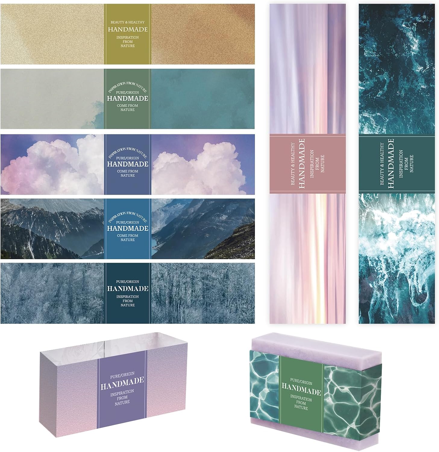 PH PandaHall 9pcs Soap Wrappers - 9 Styles, Natural Scenery Packaging Paper, Vertical Soap Sleeves, 8.2 Inch / 21cm