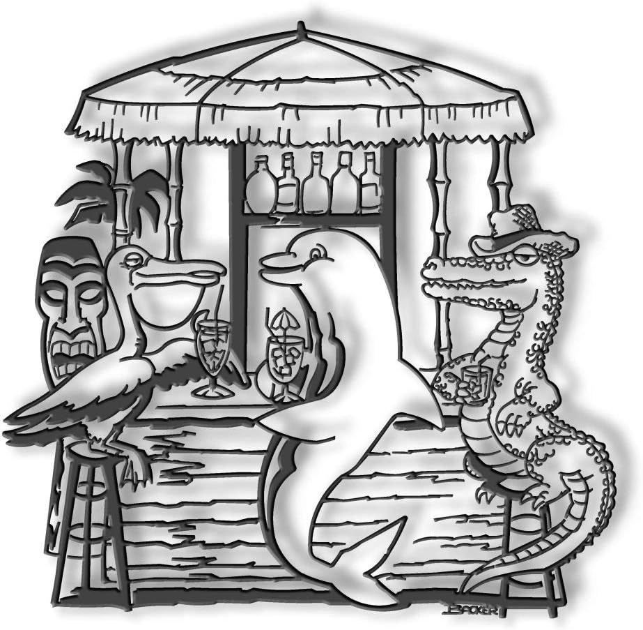 Tiki Bar Metal Wall Art Decor for Indoor, Outdoor, or Patio