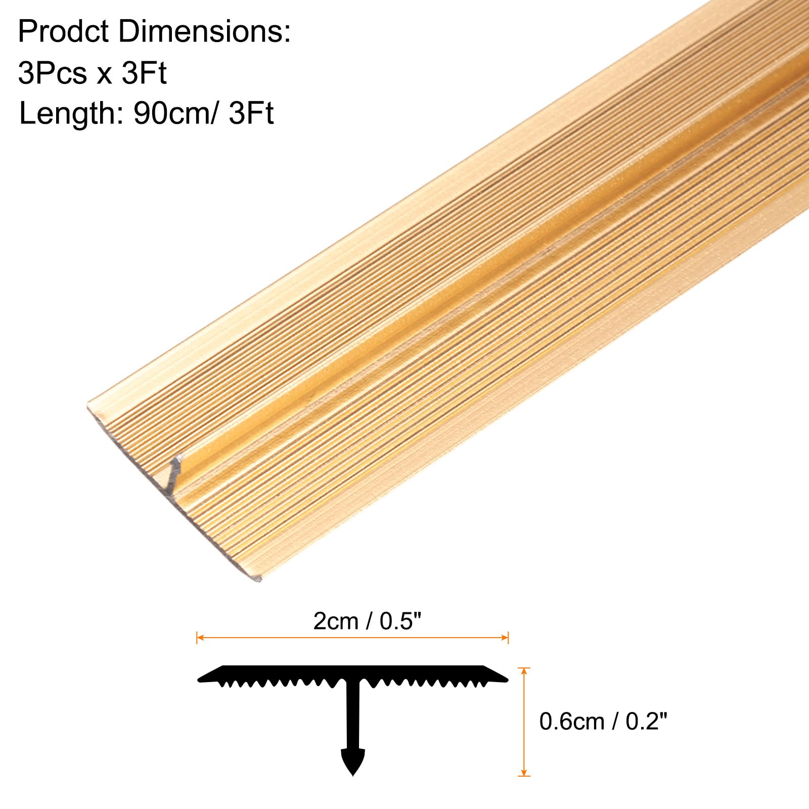 QUARKZMAN 3 Pz Moldura Transición Para Suelo Aluminio En Forma T, 0.8"x3 Pies Moldura Transición Para Puertas, Suelo Laminado, Unión Huecos Entre Tablillas Suelo Laminado, Color Dorado