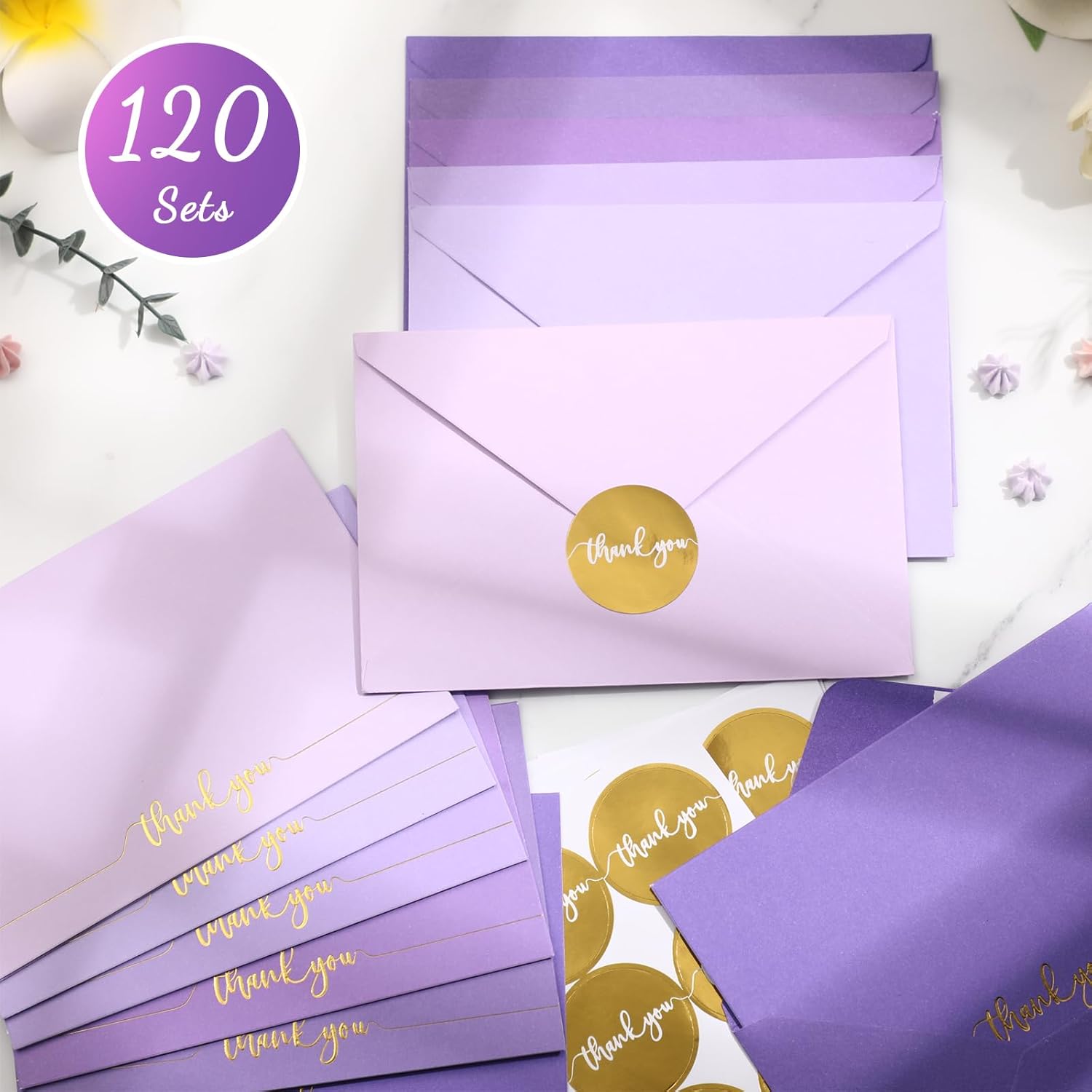 Colarr 360 Pcs Purple Thank You Cards with Envelopes Stickers Bulk 4 x 6 inch Thank You Greeting Card Blank Note Card for Wedding Business Graduation Funeral Bridal Gift(Dusty Purple)