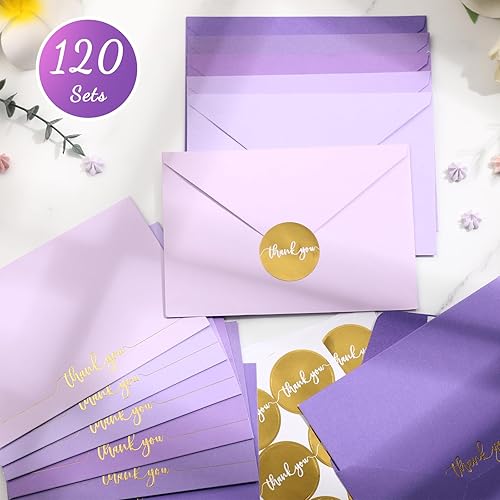 Miniatura 6 de Colarr 360 tarjetas de agradecimiento moradas con sobres, calcomanías a granel de 4 x 6 pulgadas, tarjeta de felicitación de agradecimiento en