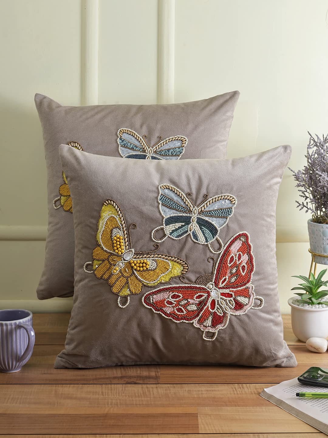 eyda Hand Beaded Sequin Cushion Covers with Zipper, Pack of 2, 18x18 Inches, Soft Velvet Sleeping Pillow Covers, Decorative Throw Cushion Covers, Square Cushion Cover for Sofa, Bed, Couch (B0B8357XG4) Amazon Price History, Amazon Price Tracker