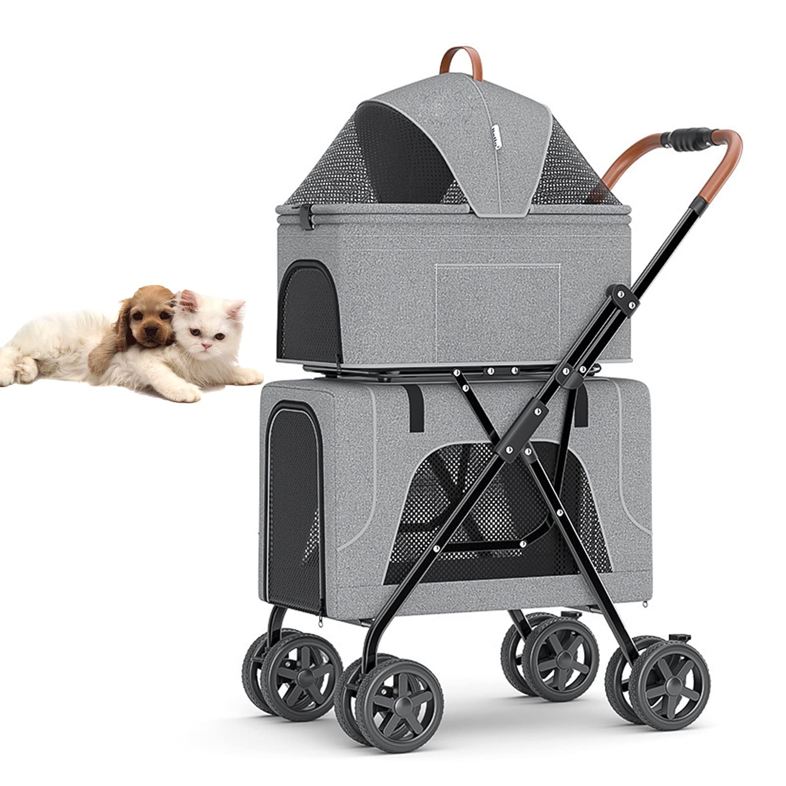 Cochecito Doble para Mascotas 4 En 1 para Perros Y Gatos, 2 Carritos Desmontables Cochecitos para Gatos Cochecitos Dobles para Perros Pequeños Y Medianos, Plegable