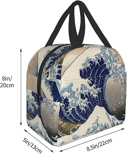 Miniatura 3 de Kanagawa - Bolsa de almuerzo con aislamiento térmico Great Wave para mujer, contenedor reutilizable para comida para mujeres, oficina, picnic,