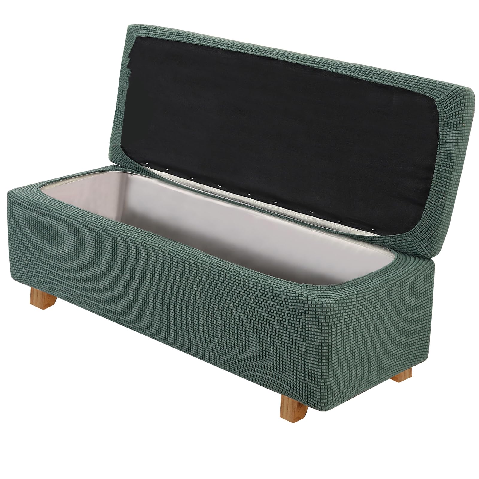 WYLEBER Stretch Storage Ottoman Covers,Rectangle Storage Ottoman Slipcover 2-Piece,Non-Slip Elastic Bottom,Soft Fabric Furniture Protectors(Gray-Green,XL)