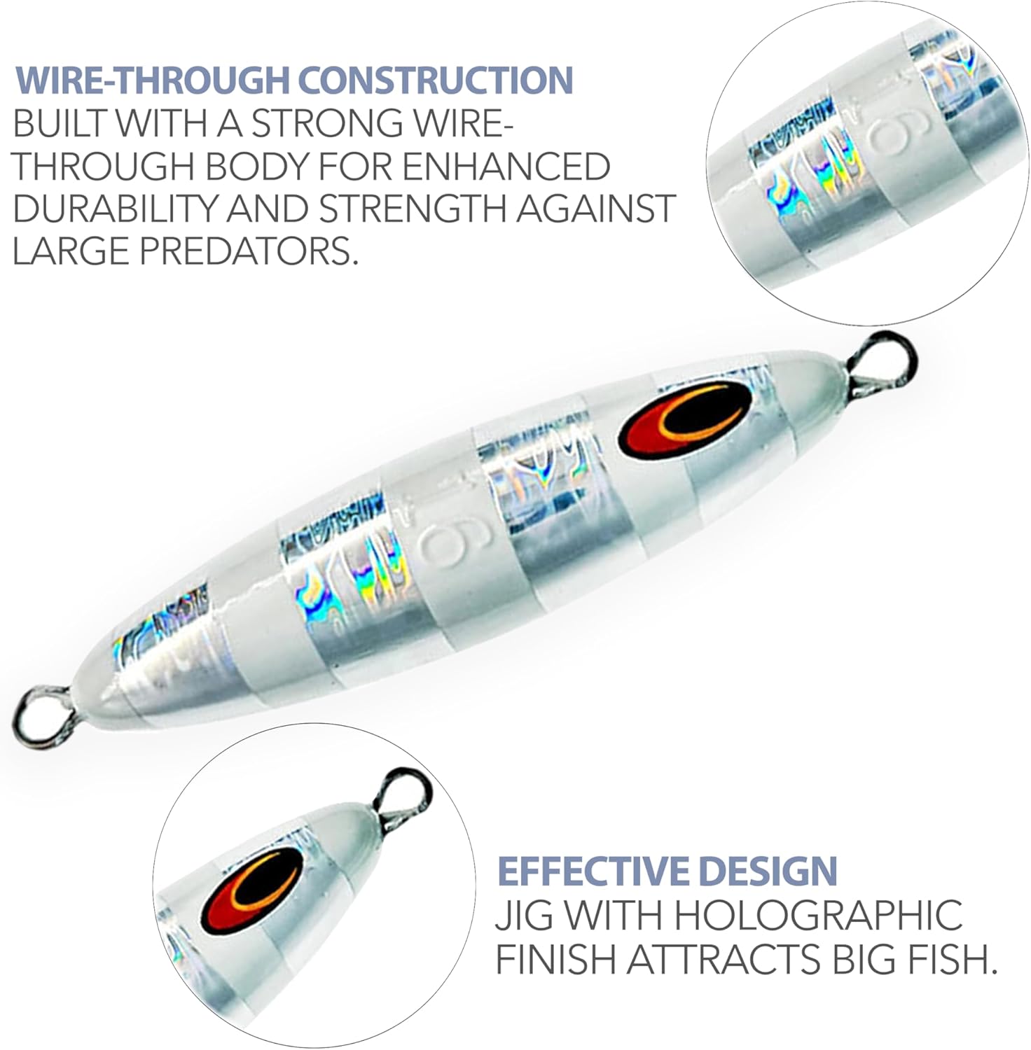 5" Eddie Bomb Jigs 16oz, 2 Pcs Silver Zebra Glow for Vertical Flat Fall Jigging, Unrigged, Ideal for Bluefin Tuna & Offshore Big Game Fishing
