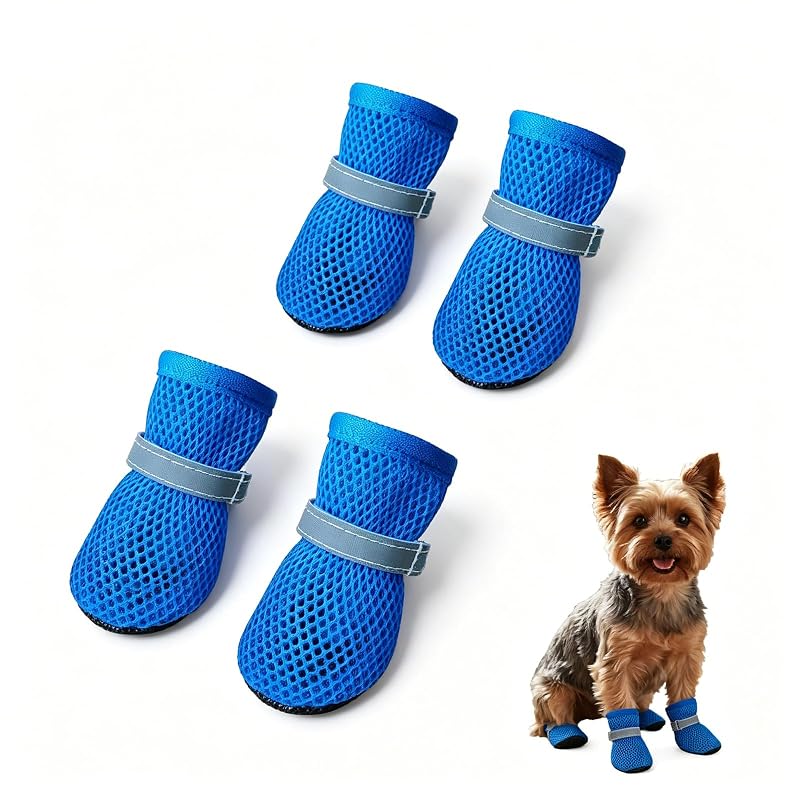 Botas para Cães Pequenos Lanjiesh com Malha Respirável, Sola Antiderrapante e Faixa Refletiva Azul – Tamanho Pequeno