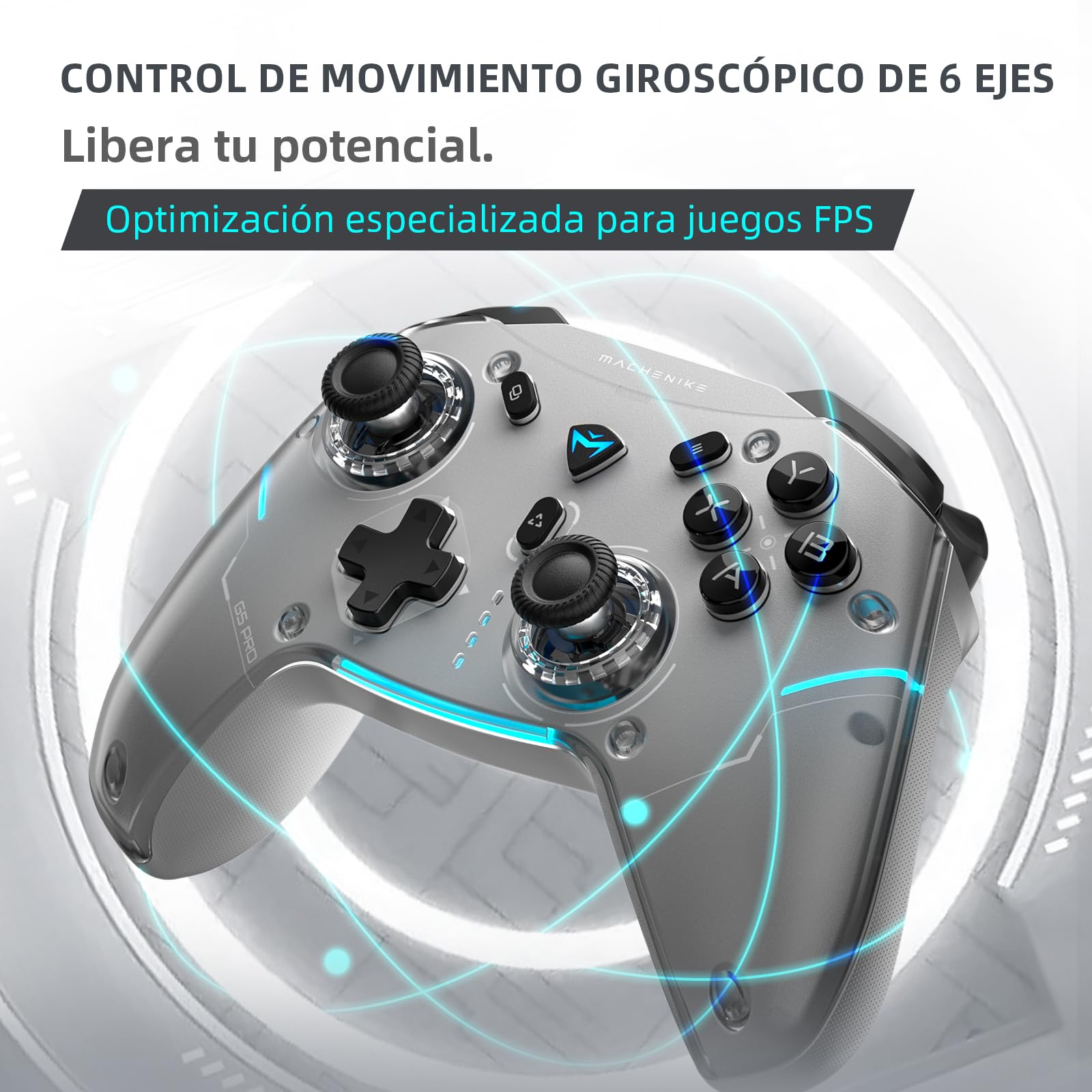 Machenike G5PROMAXSE Mando PC Gaming Inalambrico con Base de Carga, Hall Joystick Hall Trigger, Gamepad Mando Bluetooth para STEAM/PC/Switch/iOS/Android, Turbo/Vibración, Gris
