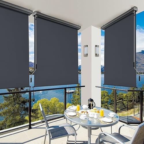Miniatura 3 de MCombo Toldo desplegable para exteriores, cortinas enrollables para patio, cenefa protectora para porche, 4209 (4 x 8 pies, gris oscuro)
