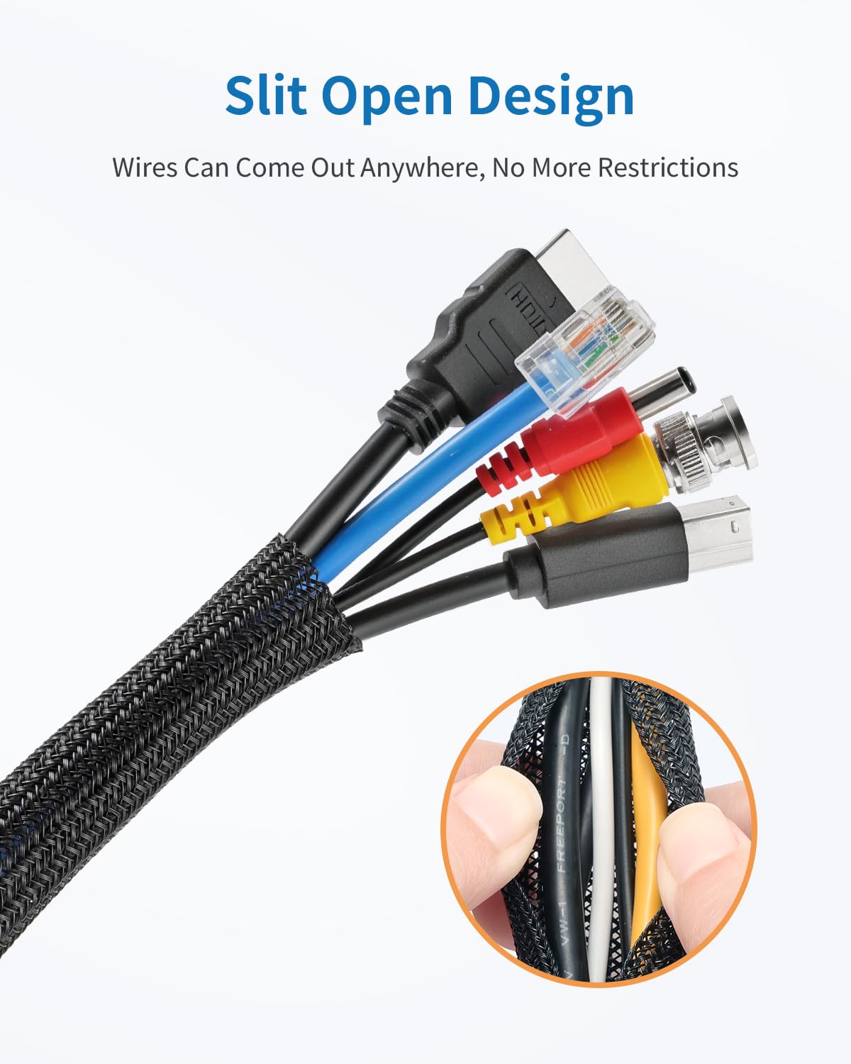 Yecaye 10ft - 1/2 inch Cord Protector Cable Sleeve, Split Braided Wire Loom Tubing for TV Computer USB Cable Power Cord, Cable Management Cord Protectors from Pets Cat no Chew, Black (with 10 Zipties) - 4