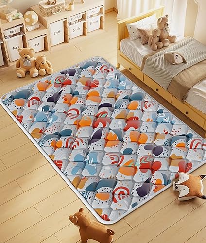 Miniatura 7 de Alfombrillas de juego para bebé, plegable, 74 x 50 pulgadas, color gris, acolchado grueso para bebés y niños pequeños, antideslizante, lavable a