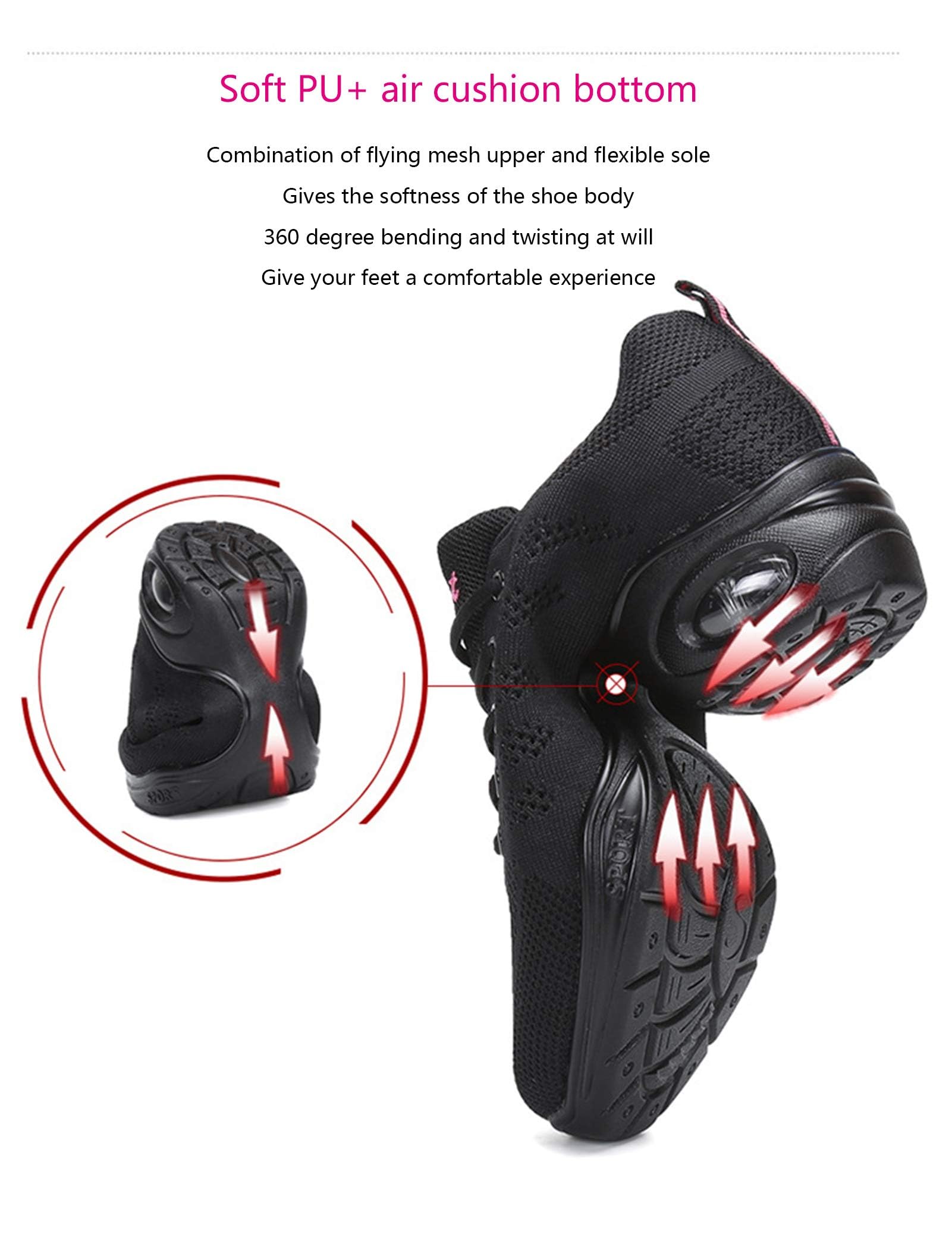 Damen Ballettschuhe Erwachsene Vier Jahreszeiten im Pullover Stil Luftkissen Atmungsaktiv Weich Fund Mode Sport Freizeit Jazz Hip Hop Square Modern Dance
