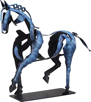 Handmade Metal Horse Statue, Hand-Painted Horse Decor Blue | Unique Horse Sculpture, Horse Art, Equestrian Decor, Vintage Decor for Home & Office, Horse Lover Gifts for Women