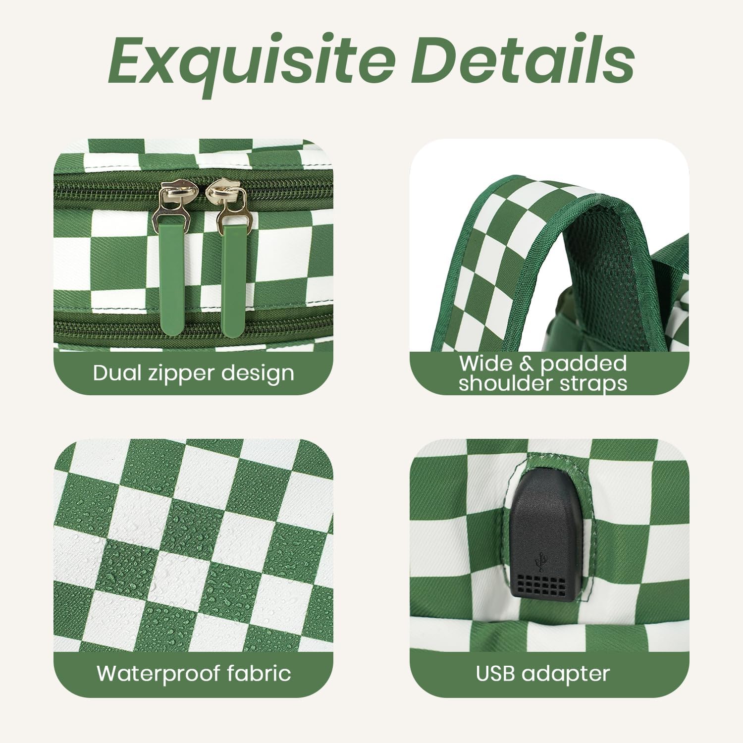 FHELAD Checkered Diaper Bag Backpack with Changing Pad & Stroller Clips, Large Travel Baby Diaper Bag for Newborn Moms, Baby Shower Gifts (Dark Green)