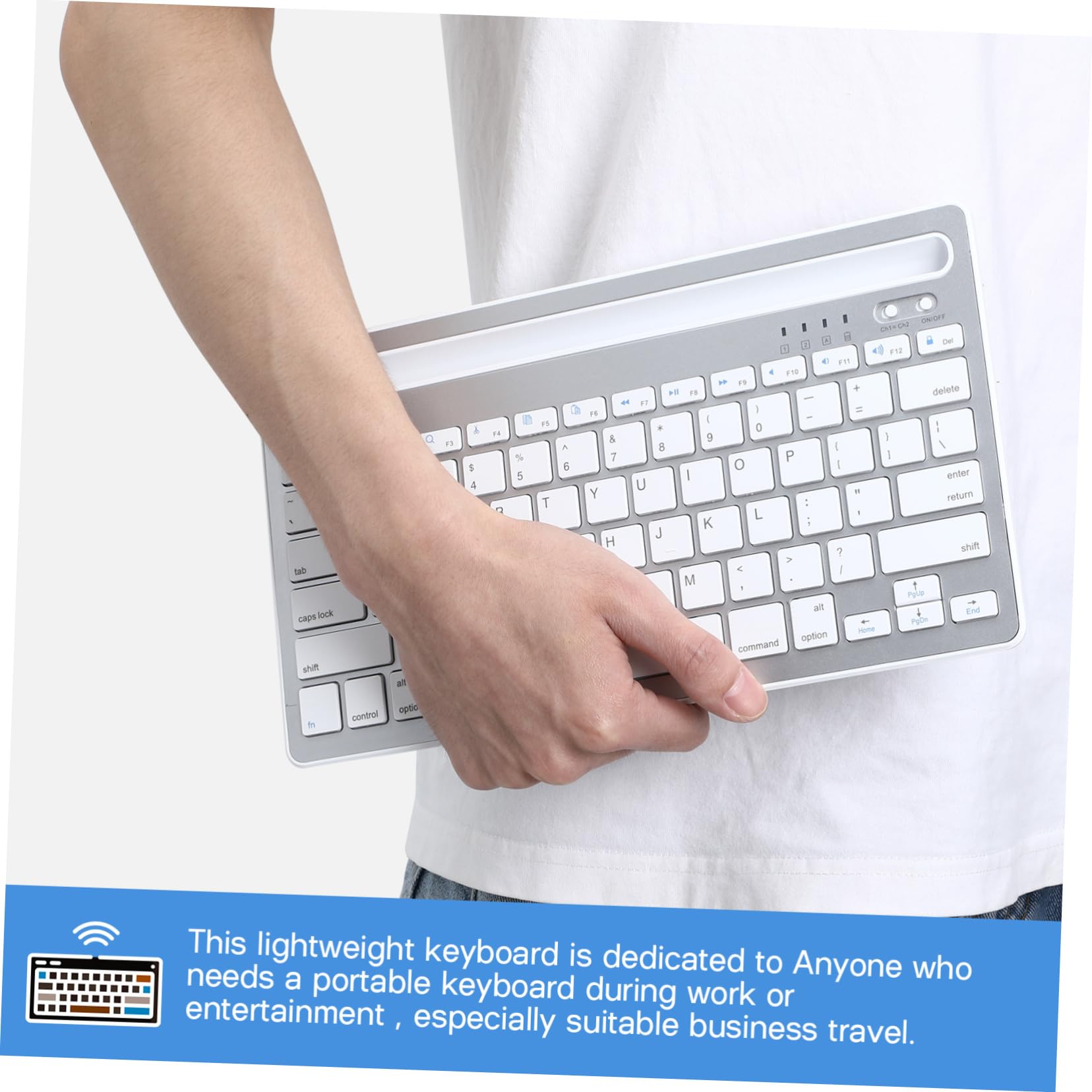 Uonlytech Tastiera Wireless Ricaricabile per Tablet e Smartphone in Abs e Ferro Uso Confortevole