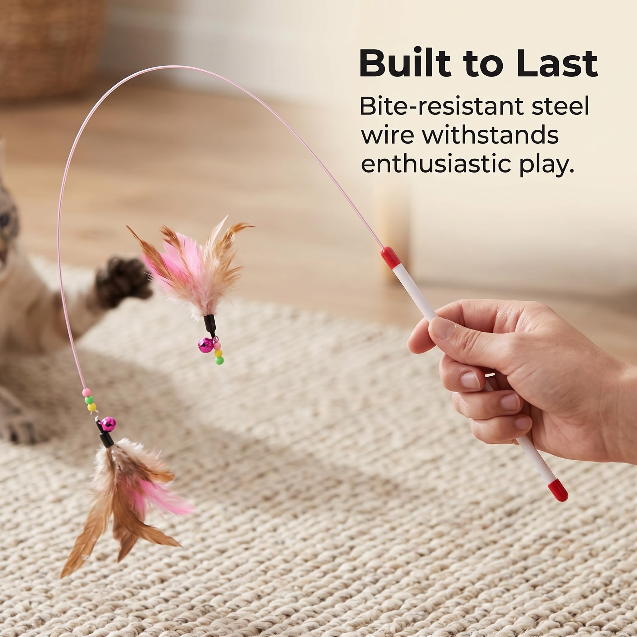 Jouet Interactif pour Chat et Chaton, Canne à Pêche avec Tête Remplaçable, Résistant aux Morsures, pour Jeu et Exercice, 1 pièce
