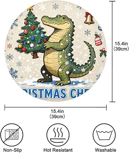 Miniatura 4 de Merry Christmas Crocodiles Plastic Round placemats placemats for Kitchen Table Washable Set of 4 15x15 in manteles redondos para mesa