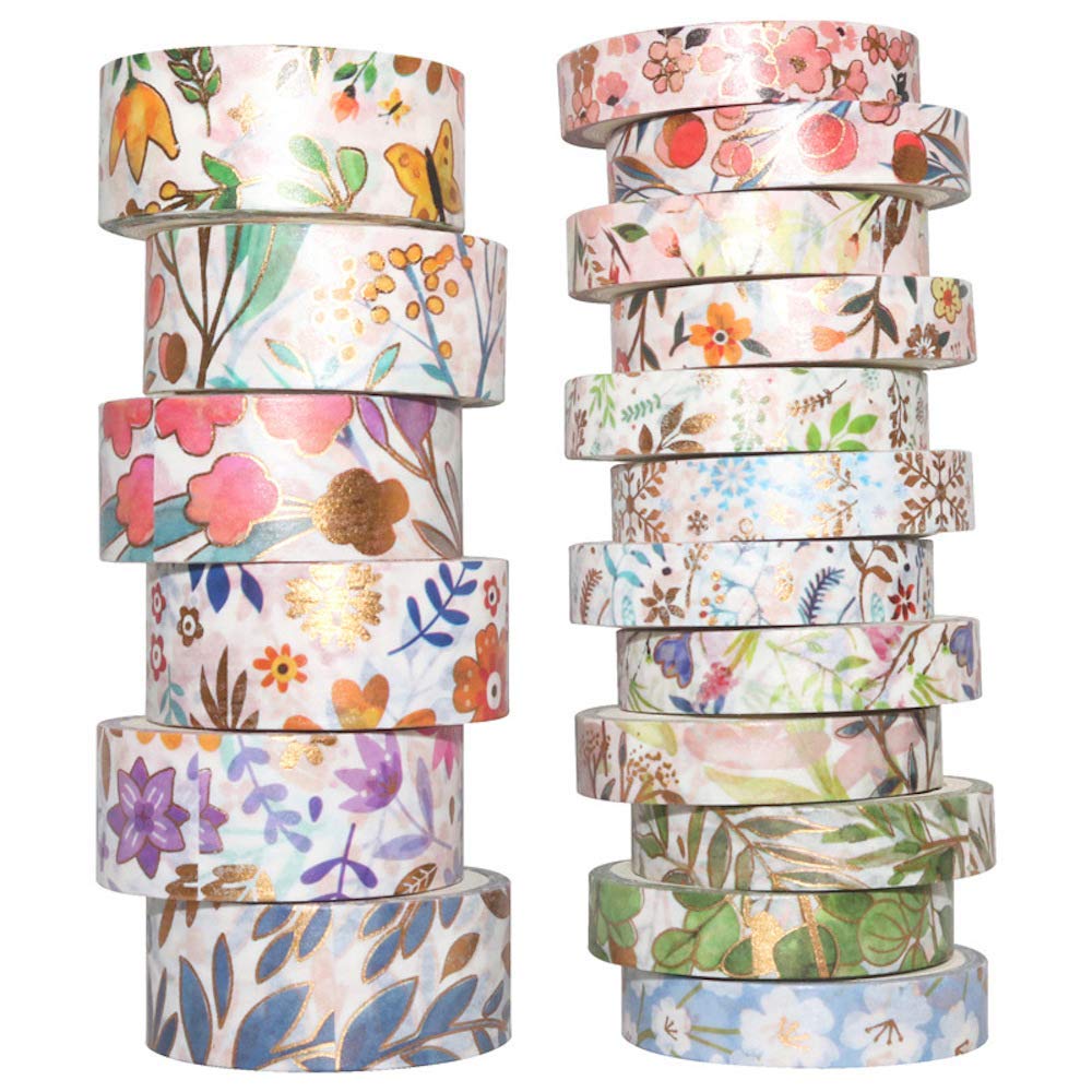 HASTHIP® 18 Rolls of Gold Foil Fower and Paper Tape Set Colored Tape Colored Decorative Painter Tape for Handcraft Scrapbooking Bullet Diary DIY Gift Packaging (B08ZXZWKJK) Amazon Price History, Amazon Price Tracker