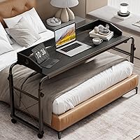 BYMECOST Adjustable Laptop Bed Desk with Wheels - Height & Length for Queen/Full Beds, Rolling Overbed Table for Work, Reading, Eating