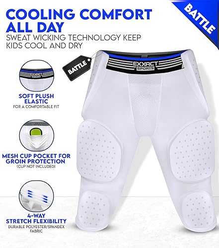 Miniatura 8 de Exxact Sports Battle 7-Pad Football Girdle for Men & Boys - Finest Padded Compression Shorts, Mens Girdle Football with Cup Pocket, Adult & Youth
