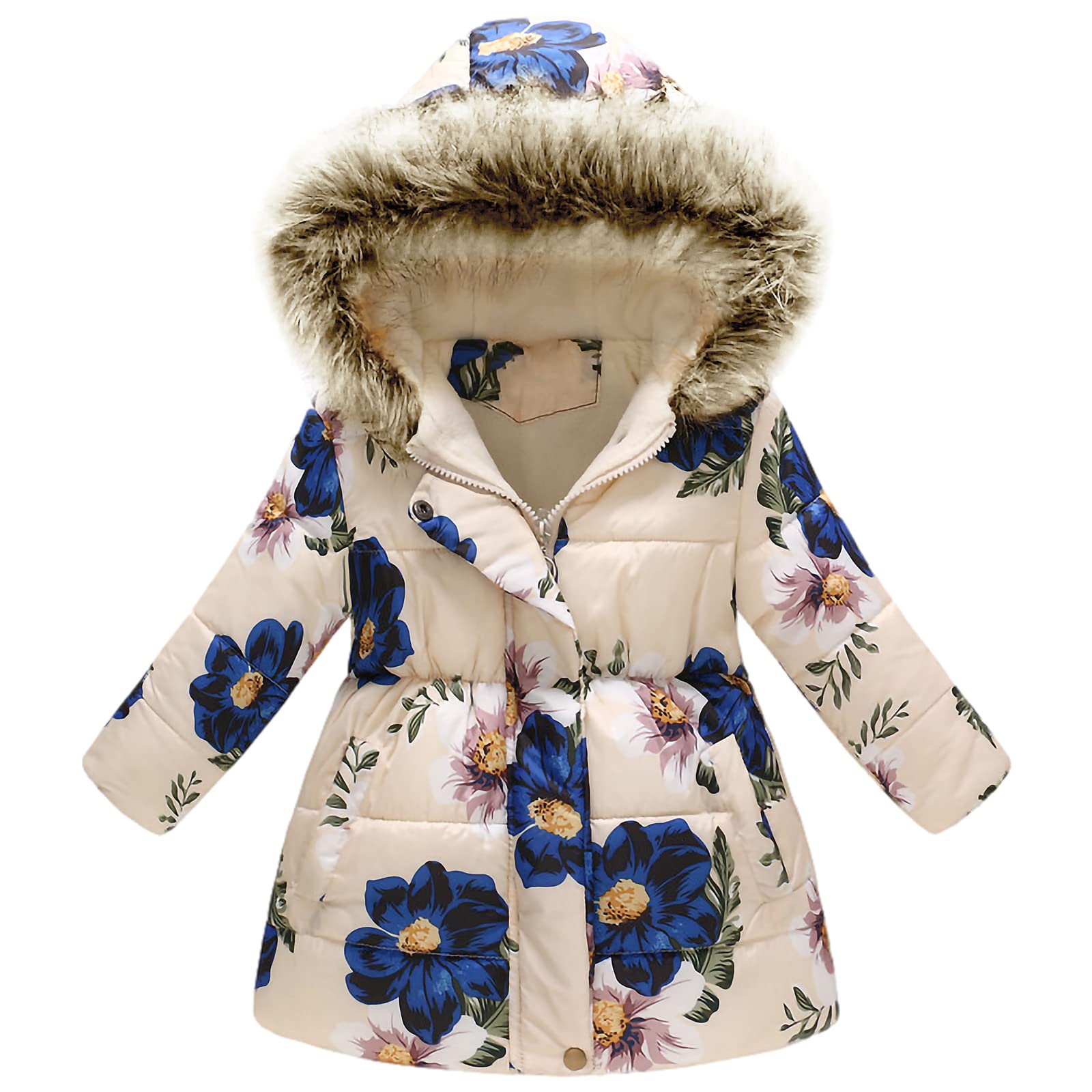 amropi Manteau Enfant Fille À Fleurs Veste à Capuche Fourrure Chaud Hiver Vêtement pour 2-10 Ans