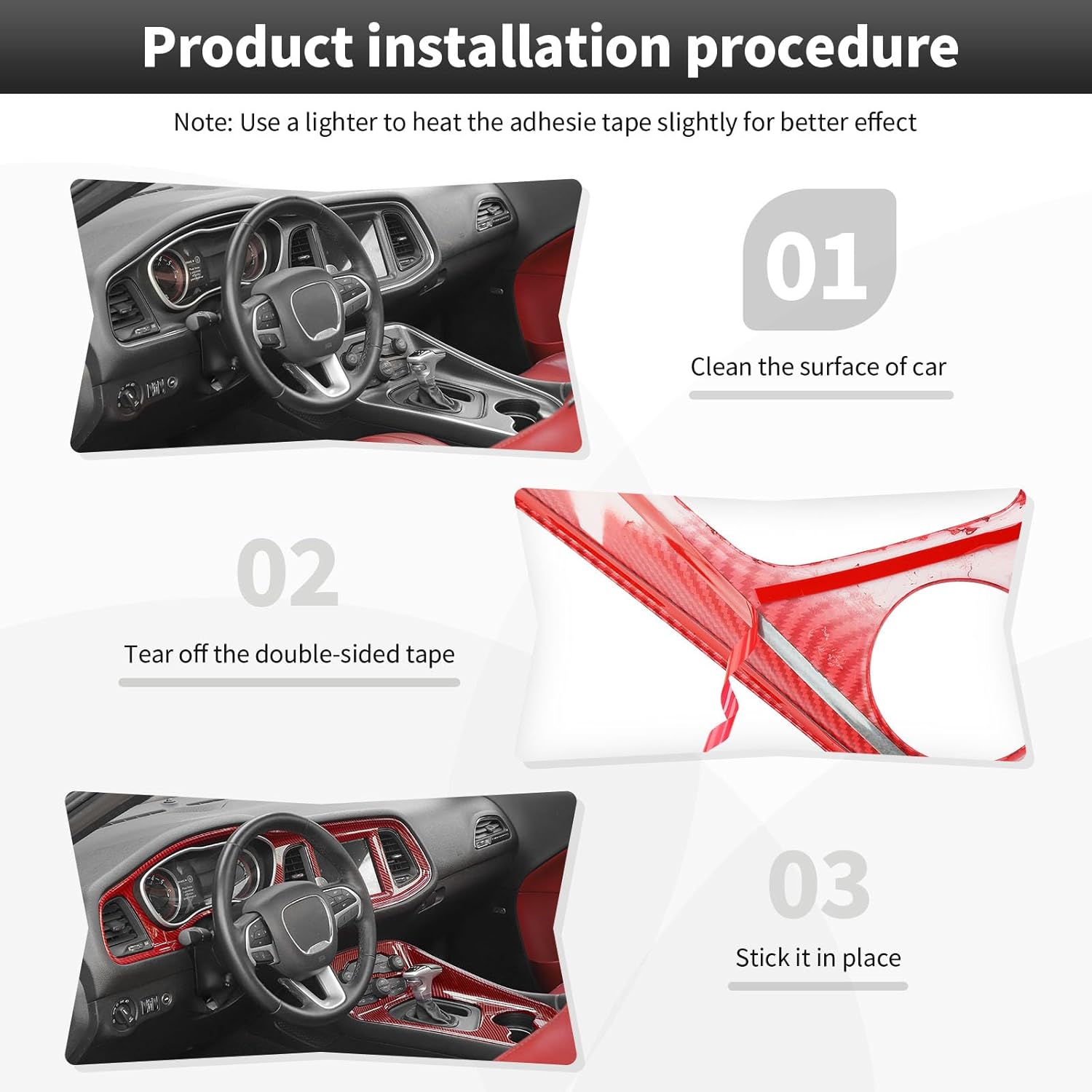 CheroCar Center Console Dashboard Cover & Gear Shift Decorative Panel Protective Cover Interior Accessories for 2015-2026 Dodge Challenger