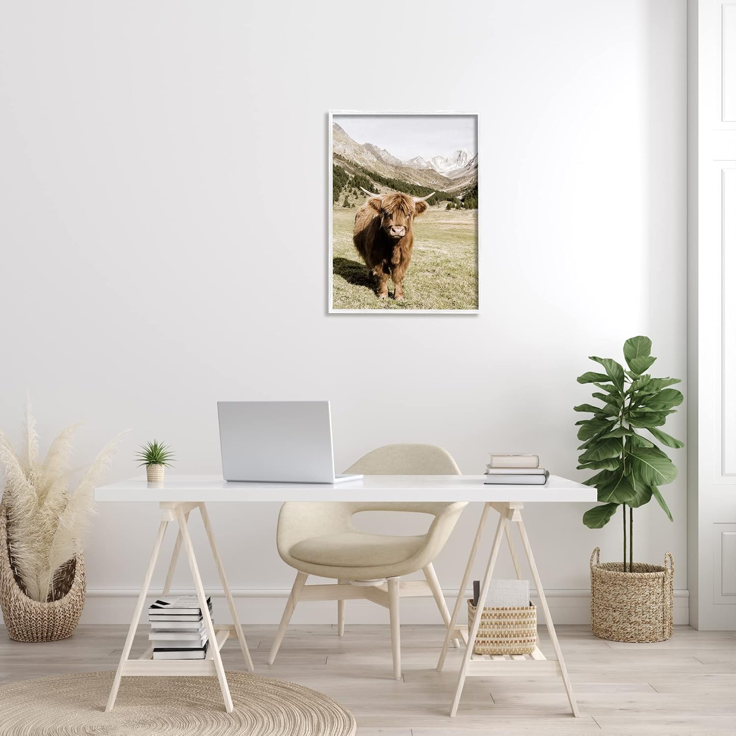 Stupell Industries Countryside Highland Cattle Distant Mountain Longhorn Photograph