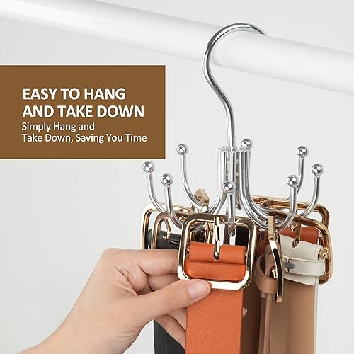 Miniatura 20 de ZEDODIER Percha para cinturón, organizador de accesorios de armario, capacidad máxima de almacenamiento de 24 unidades, gancho de almacenamiento