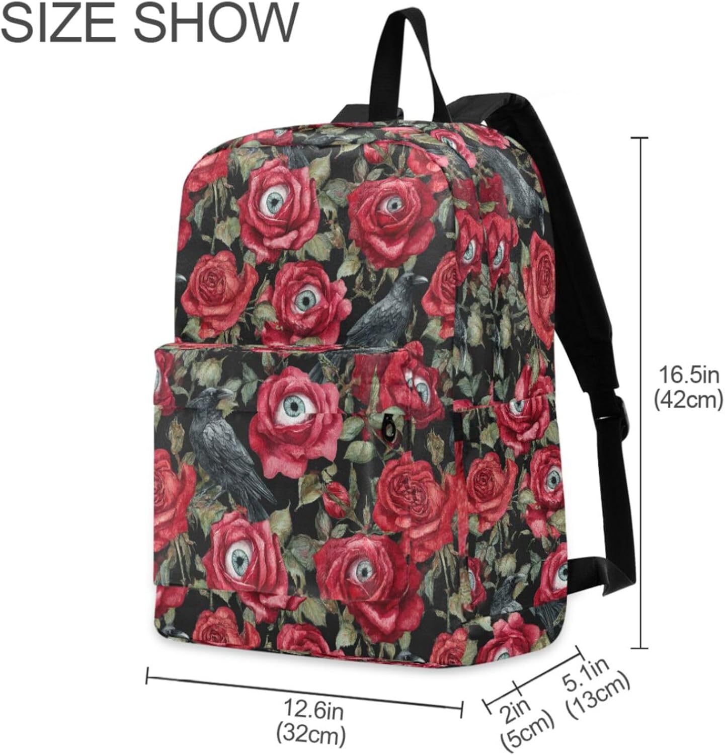 Halloween Red Roses with Eyeballs Crows Big Travel Laptop Backpack Durable Computer Bag Gift for Men Women School Bookbags Work