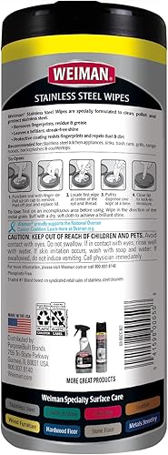 Vista 20 de Weiman Limpiador de acero inoxidable, 30 toallitas de limpieza, elimina la suciedad, la suciedad y la grasa, sin rayas ni residuos, pulido de acero