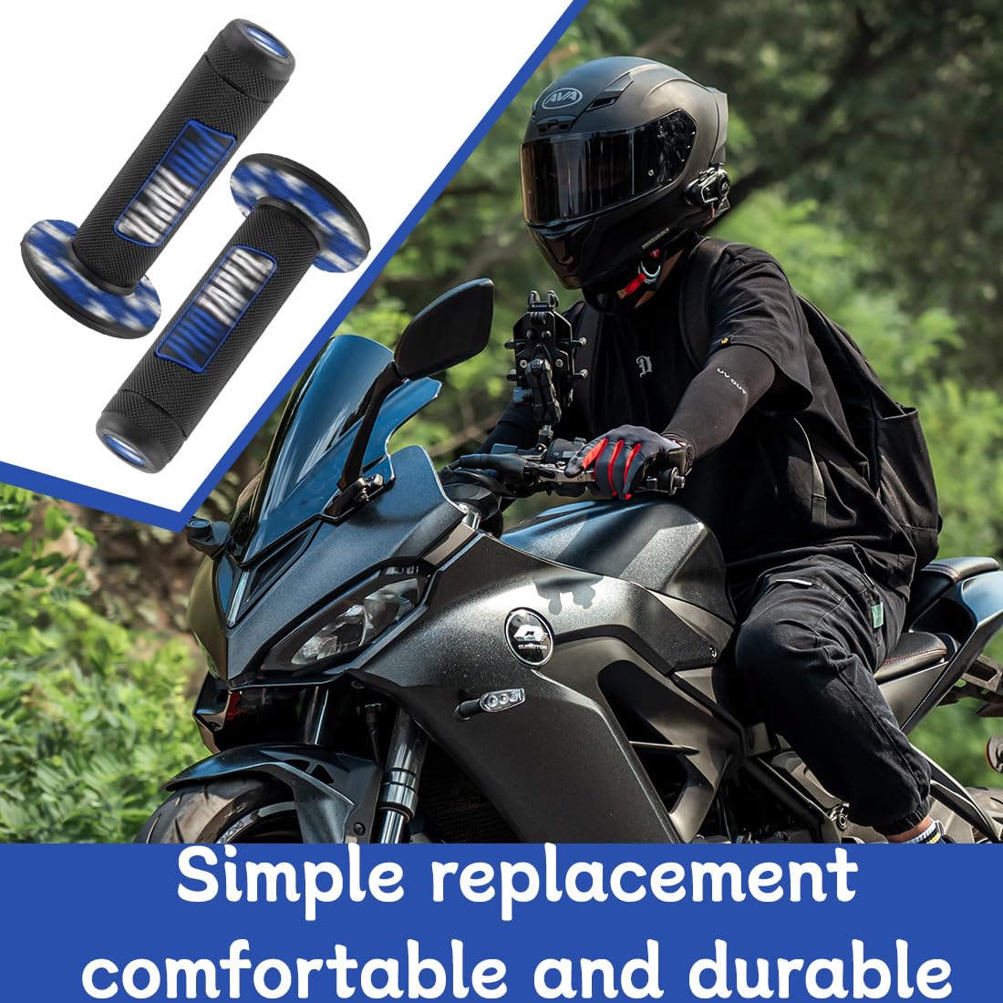 Manopole Moto, 1 Paio Nero-Blu 22/24Mm Per Manubrio 7/8", Gomma Antivibrante Per Dirt Bike E Pit Bike